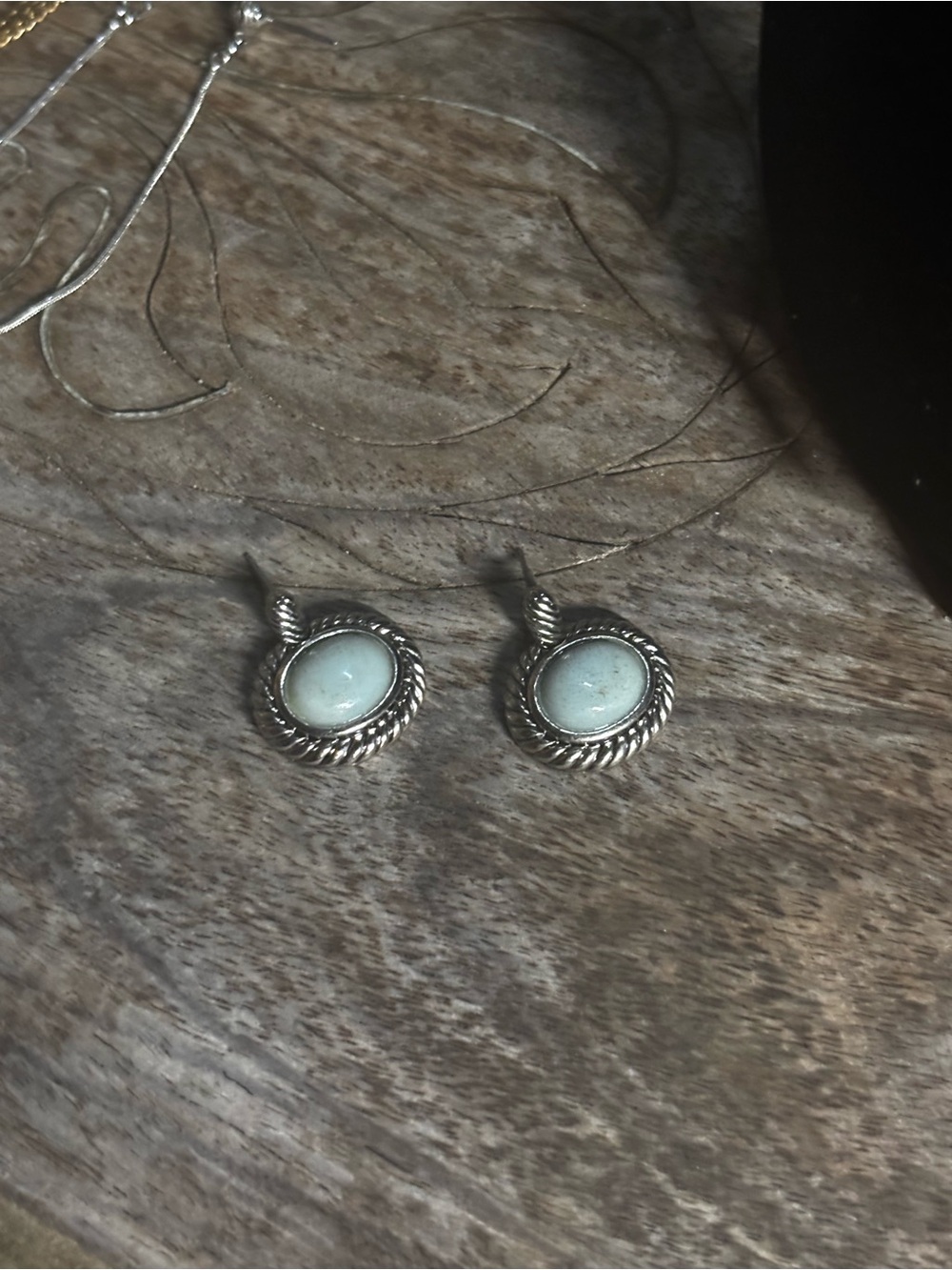 Roaman's Silver Rope-Edge Earrings with Pale Blue Stones